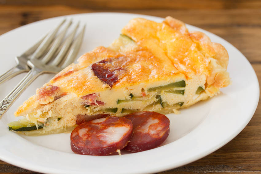 Potato, zucchini and chorizo omelet with peppers