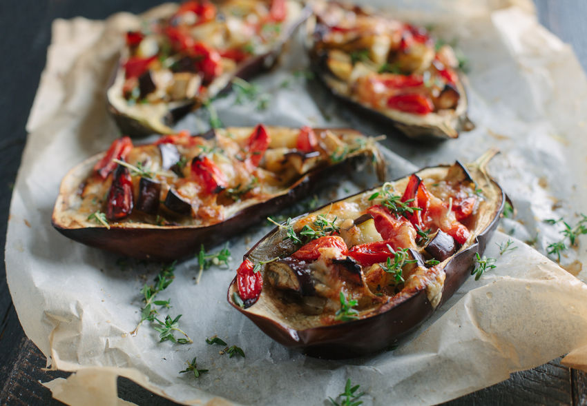 Aubergine stuffed with cheese and 