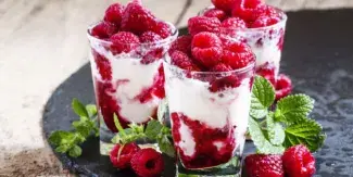 Low-calorie yogurt, cheese, and raspberry ice cream