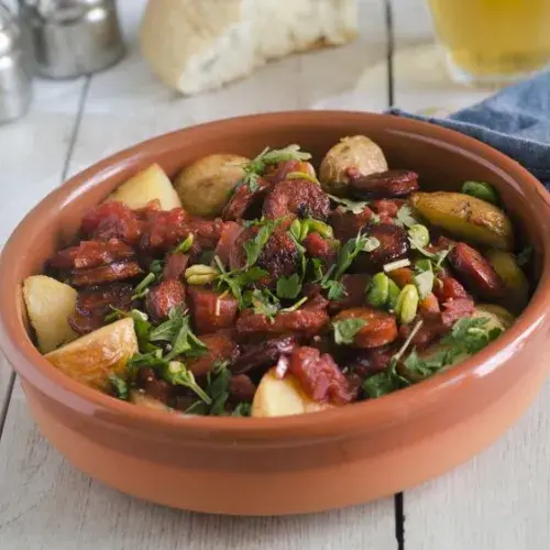 Patatas bravas with chorizo
