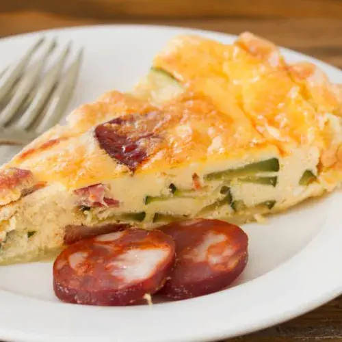 Potato, zucchini and chorizo omelet with peppers